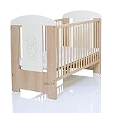 Baby Kinderbett BÄR 120×60 cm weiss beige braun mit Holz Gravur und Matratze - 2