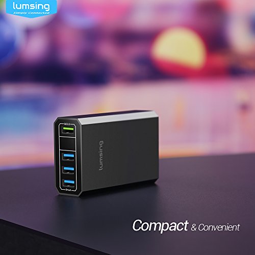 Lumsing Quick Charge 3.0 36W 4 Port USB Ladegerät Desktop Ladeadapter für Galaxy S7 / S6 / Edge / Plus, Note 5 / 4 und Smart Ports für iPhone 7 / 6s / Plus, iPad Pro / Air 2 / mini, LG, Nexus, HTC & mehr (Schwarz) - 9