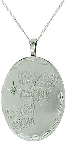 TOC Sterling Silver Crystal Set Butterfly Oval Locket Necklace 18"