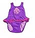 Bright Bots - 12/18m Baby Girls UPF50+ Australian All in One Swim Nappy Costume- Purple