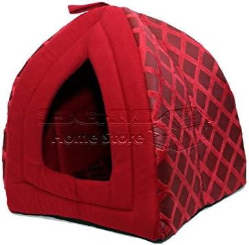 NIGHTS LARGE FLODING LUXURY PET HOUSE BED CAT DOG KITTEN WARM FLEECE IGLOO SOFT CAVE RED ND