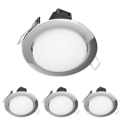 ledscom.de LED Foco empotrables Zobe Plano GX53 crómico Redondo 6.3W=40W 450lm Blanca cálida 107mm Ø patrón Circular 90mm Ø, 4 UDS