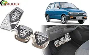Selifaur - 3 Pcs Silver Non-Slip Manual Car Pedals kit Pad Covers Set for Maruti Suzuki 800