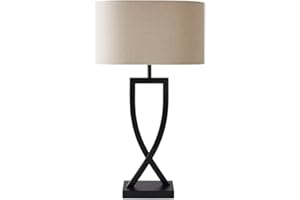ValueLights | Large Black Metal Table Lamp with an Oatmeal Lampshade | Table Lamps, Home Décor & Improvement Essential | Includes 4W LED Bulb