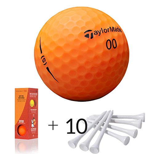 TaylorMade Project (s), [Orange Golf Ball matte Multilayer, 10 TEES]. Soft, 4 times better. Great Control. Maximizes distance, easy to find in the field and under water- set 3 golf balls