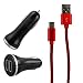 Produktbild Lonio® Schwarz / Silber Schnelle 3.1A Dual USB KFZ Ladegerät + Rot Geflochten Typ C Kabel Geeignet Für HTC 10 Evo