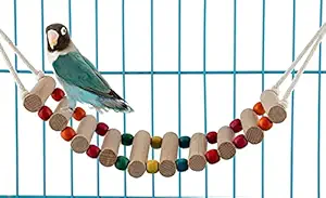 FunMart Swing Stair for Small Birds Made of untreated Natural Wood, for Making The cage Playground (with Cotton Rope)