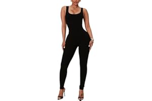 Litthing Women Sexy Yoga Jumpsuits Square Neck Sports Romper Sleeveless Bodycon One Piece Unitard Stretchy Playsuit Ribbed Workout Outfit Slim Fit Womens Gym Set Bodysuit Fitness Playsuit
