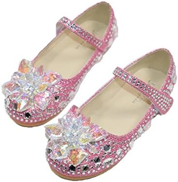 Kids Toddler Girls Wedding Glitter Mary Janes Princess Party Dress Flat Casual Shoes (7 UK Toddler, Pink)