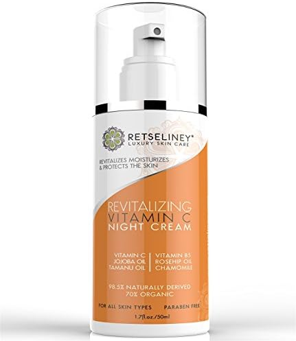 Retseliney Revitalizing Vitamin C Night Cream for Face, Organic &amp; Natural Anti Aging Moisturizer with Rosehip Oil, Jojoba Oil, Reduces Wrinkles, Sun Spots &amp; Fine Lines, Vegan Skin Lotion