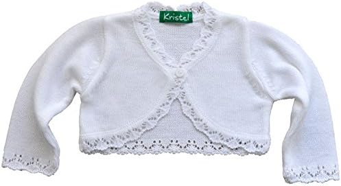 Long Sleeve Knitted Girls /Baby Bolero, Dress Top, Wedding,Christening,Christmas (3-4 years, White)