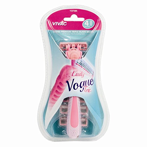 Invero® Ladies Women Triple Blade Shower Shaving Shave Razor with 4 Spare Heads - Pink
