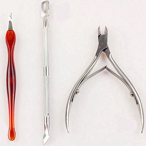 Teenxful 3Pcs Professional Manicure Accessories Kit Nail Cuticle Pusher Nipper Remover Clipper Manicure Fork Nail Art Tools