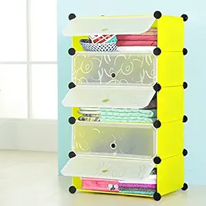 COROID Multipurpose Portable Baby Wardrobe Organizer, Foldable, Collapsible DIY Plastic Wardrobe Organizer for Clothes (DIY Plastic) Multi Color, 5 Layer, Pack of 1 (5-Layer, Green)