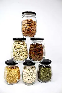 Cloudsell Crown Glass Jars - 8 Sides with Airtight Snug Seal and Rustproof Metal Lid, Spice & Honey Glass Jars (6, 400 ml)