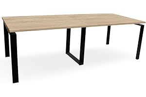 GENÉRICO OFILIKE. Mesa de Reuniones, Mesa de Conferencias. Estructura Metálica Abierta en Negro. 300x120 cm. (Roble)