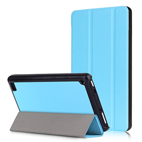 WindTeco Hülle für All-New Amazon Fire 7 Tablet (7 Zoll - 7. Generation, 2017 Modell) - Ultra Dünn und Leicht PU Leder Schutzhülle mit Standfunktion und Auto Aufwachen / Schlaf Funktion für Neue Fire 7 2017, Hellblau