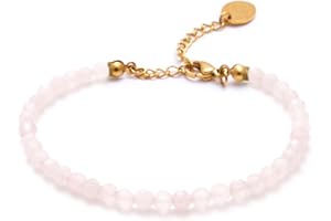 BERGERLIN Bracelet de Cheville véritable Pierre Naturelle avec Fermoir Doré ou Argent Sterling 925 - Perles à facettes - Bracelet Cheville avec Certificat d'Authenticité