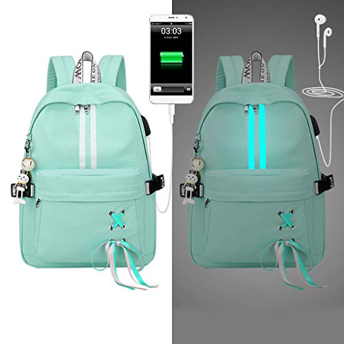 Preisvergleich Produktbild Chenpaf Mode Diebstahlsicherung, reflektierend, für Frauen, Rucksack, USB, Ladekabel, Ohrhörer, Loch, Schultüten, Mädchen, Reise, Laptop, Rucksack, Buchtaschen, Schwarz Hellblau