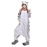 Free Fisher Damen/ Herren Schlafanzug Pyjama, Tier Kostüm, Katze Grau, Gr. XL (Körpergröße 178-188 CM)