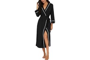 PrinStory Women Dressing Gowns Causal Kimono Robes Long Bathrobe Soft Womens 3/4 Sleeve Ladies Loungewear