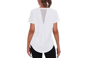 Jlowesun Women's Gym Shirts, Short Sleeve Lightweight Moisture Wicking Quick Dry Back Mesh Loose Fit Sports Tops for Ladies