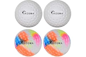 Kosma Set of 4 Dimple Hockey Ball | Outdoor Sports Practice Training Balls - 2 Multi color, 2 White