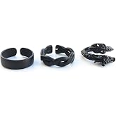 مجموعة Trend Collection Dragon، Spiral، Ring Model Set المكونة من 3 حلقات رجالية سوداء قابلة للتعديل