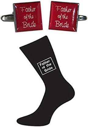 Father of the Bride Burgundy Square Wedding Cufflinks and Black Socks