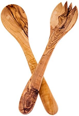 Salad Spoon &amp; Fork Serving Set Olive Wood Handmade 28cm (11.0").