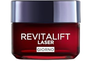 L'OREAL PARIS L'Oréal Paris Crema Viso Giorno Revitalift Laser, Per Tutti i Tipi di Pelle, Azione Antirughe e Anti-Età, Pelle più Soda e Tonica, Con Acido Ialuronico, Vitamina C e Pro-Retinolo, 50 ml