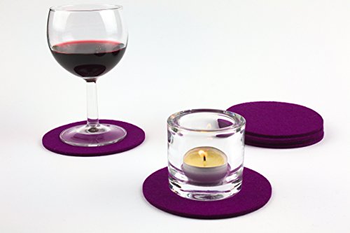 NordernArt Filzuntersetzer rund natur Wollfilz 6er Set 10cm, Farbe wählbar, edle Glas-Untersetzer für Gläser, Tassen und Getränkeuntersetzer auf Tisch, Bar mit Geschenk-Box (lila) - 6
