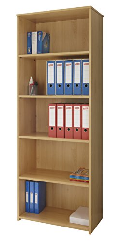 Classic Office Bookcases Tiered Shelving Storage Beech Or Oak Laminate Effect - 4 Sizes (6 Tier Bookcase - Beech)