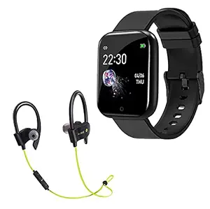 (SPECIAL WITH 12 YEARS WARRANTY) Waterproof Smart Watch HT-01 Touch Men Women Fitness Tracker Blood Pressure Heart Rate Monitor for Girls & Boys with K1 Wireless Bluetooth Headset Hand-Free Calling-White