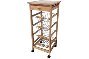 MUEBLE GESTION Carrito Verdulero Frutero Cocina 4 cestas y Cajon cubertero 37x37x85cm con Ruedas