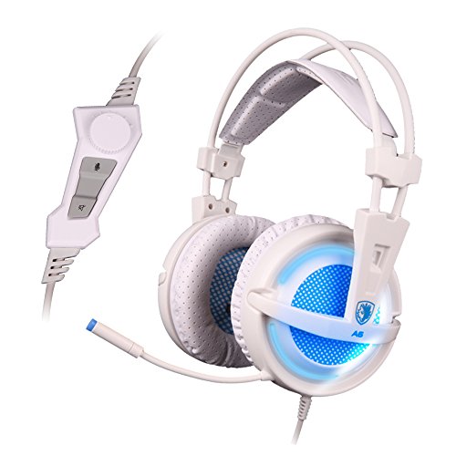 Sades A6  7 1  Surround Sonido Est  reo Pro PC Gaming Headset Auriculares con banda de alta sensibilidad con micr  fono Conector USB Over The de Ear Breat de conmutaci  n Volume Control LED de Leuchten  Color Blanco 