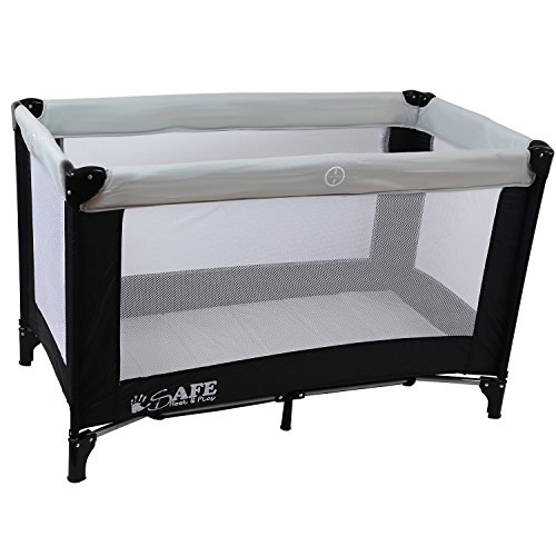 iSafe Rest & Play Luxury Travel Cot/Playpen - MoonStone (Black/Grey) 120 cm x 60 cm Complete With Mattress