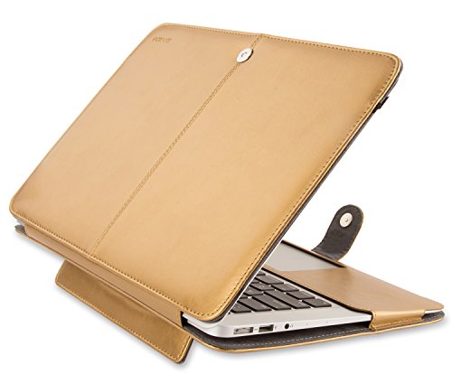 MOSISO Premium Qualität PU Leder Schutzhülle Tasche Hülle Sleeve Aktentasche Case für MacBook Air 13 Zoll (A1369 / A1466), Gold - 2