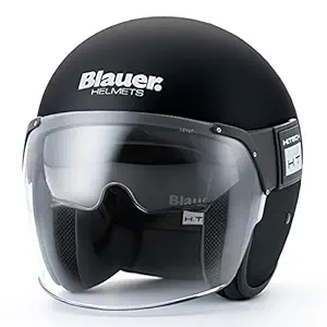 Steelbird Blauer Pod Mono Chrome ISI/ECE Certified Fiberglass Shell Open Face Helmet (Large , 600 mm, Matt Black)