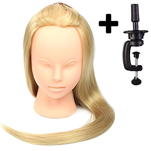 24" Cosmetology Mannequin Heads, High Temperature Synthetic Fiber Head, Makeup Practice Mannequin Head with Table Clamp Holder -Blonde Color