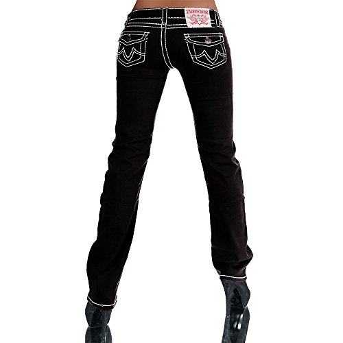 H922 Damen Bootcut Jeans Hose Damenjeans Hüftjeans Gerades Bein Dicke Naht Nähte, Farben:Schwarz;Größen:36 (S) -