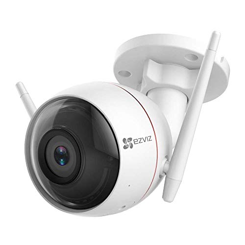 EZVIZ CTQ3W 1080P Caméra Surveillance WiFi Extérieure avec Alarme Sirène et Flash, IP66, 30M Vision Nocturne, Audio Bidirectionnel, Détection de Mouvement Caméra Extérieur Compatible Alexa