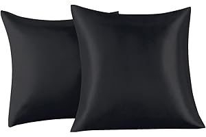 FARFALLAROSSA Lot de 2 Taies Oreiller en Satin 65 x 65 cm, Noir, Satinées Housse d'oreiller Doux Prend Soin de Votre Peau et Antichute de Cheveux