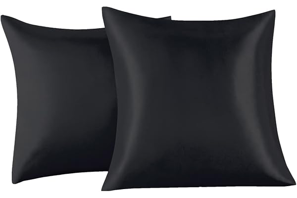 Lot de 2 Taies Oreiller en Satin 65 x 65 cm, Noir, Satinées Housse d'oreiller Doux Prend Soin de Votre Peau et Antichute de Cheveux