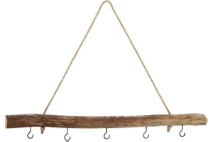 ‎NADECO NaDeco Deko Holzstange mit Kordel & Haken – Treibholz Hänger für Fenster, Tür & Wand | Natur Zweig zum Aufhängen | Fensterdeko, Türhänger, Wanddeko – 2 Größen wählbar, Größe:50 cm mit 5 Haken