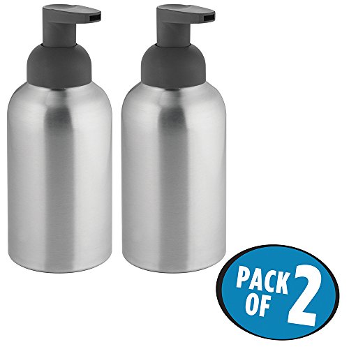 mDesign Schaumseifenspender wiederbefüllbar - edler Seifenspender aus rostfreiem Aluminium mit Pumpkopf aus robustem Kunststoff - Seifenschaumspender mit 444 ml Füllmenge - 2er Set