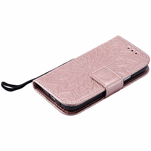 Galaxy S4 Mini Hülle, Dfly Premium Slim PU Leder Mandala Blume prägung Muster Flip Hülle Bookstyle Stand Slot Schutzhülle Tasche Wallet Case für Samsung Galaxy S4 Mini i9190, Rosen-Gold - 7