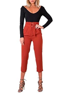 simplee abbigliamento informale alta vita slim donne gamba dritta i pinocchietti pantaloni con la cintura dei...