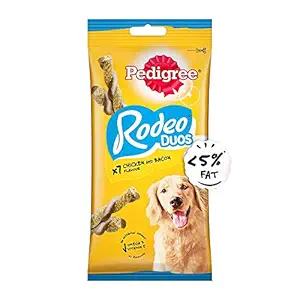 Pedigree Rodeo Duos Adult Dog Treat, Chicken & Bacon - 123 g Pack (7 Treats)