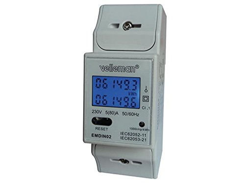 Velleman EMDIN02 - Medidor de kwh para Uso Profesional, Doble módulo, Montaje en riel DIN.